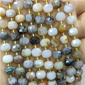 Natural Bamboo Agate Beads Zhuye Faceted Rondelle, approx 6-8mm [GB21905]