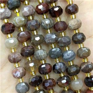 Natural Wood Petrified Jasper Beads Faceted Rondelle, approx 6-8mm [GB21916]