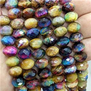 Natural Tiger Eye Stone Beads Faceted Rondelle Multicolor Dye, approx 8-12mm [GB21939]