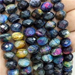 Natural Tiger Eye Stone Beads Faceted Rondelle Multicolor Dye, approx 8-12mm [GB21941]