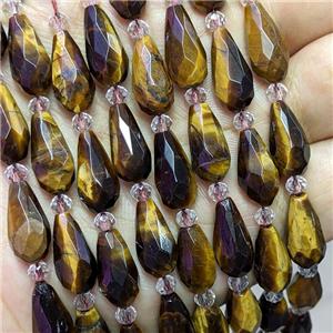 Natural Tiger Eye Stone Beads Faceted Teardrop, approx 8-16mm [GB22000]