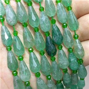 Natural Green Strawberry Quartz Beads Faceted Teardrop, approx 8-16mm [GB22002]