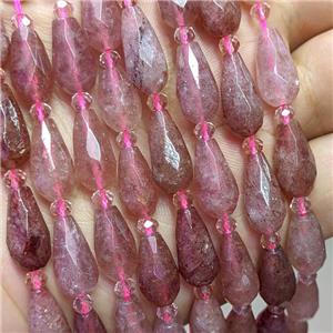 Natural Pink Strawberry Quartz Beads Faceted Teardrop, approx 8-16mm [GB22006]
