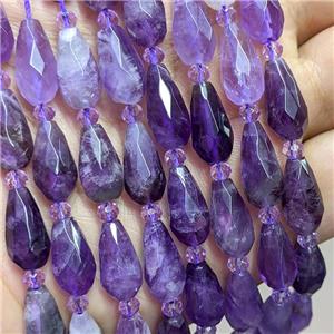 Natural Purple Amethyst Beads Faceted Teardrop, approx 8-16mm [GB22009]