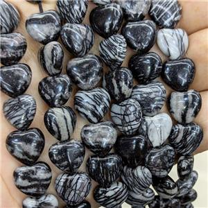 Black Silk Jasper Heart Beads, approx 12mm [GB22156]