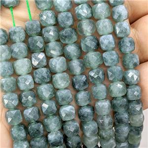 Jade Beads Dye Faceted Cube Green, approx 7-8mm [GB22165]