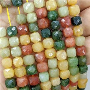 Jade Beads Dye Faceted Cube Mixed Color, approx 7-8mm [GB22169]