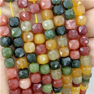 Jade Beads Dye Faceted Cube Mixed Color, approx 7-8mm [GB22170]