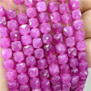Hotpink Jade Beads Dye Faceted Cube, approx 7-8mm [GB22171]