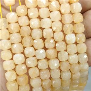 Golden Jade Beads Dye Faceted Cube, approx 7-8mm [GB22176]