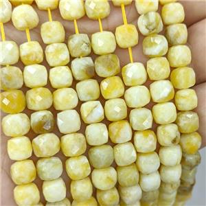 Yellow Jade Beads Dye Faceted Cube, approx 7-8mm [GB22178]