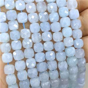 Lt.blue Jade Beads Dye Faceted Cube, approx 7-8mm [GB22182]