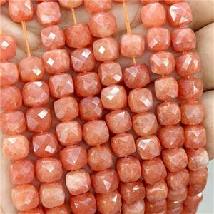 Orange Jade Beads Dye Faceted Cube, approx 7-8mm [GB22184]
