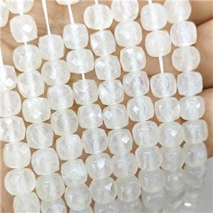 White Jade Beads Dye Faceted Cube, approx 7-8mm [GB22185]