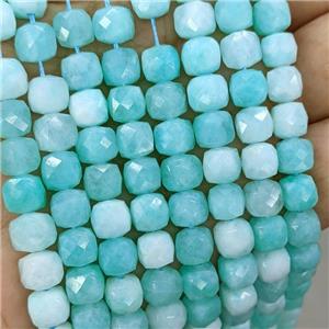 Jade Beads Dye Faceted Cube Teal, approx 7-8mm [GB22187]