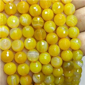Golden Stripe Agate Beads Band Faceted Round Dye, approx 10mm dia [GB22248-10MM]