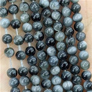 Natural Hawkeye Stone Beads Smooth Round, approx 4mm [GB22311]