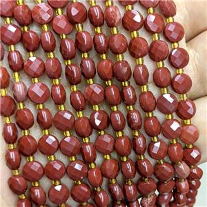 Natural Red Jasper Beads Faceted Coin, approx 6mm [GB22364]