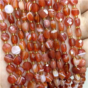 Natural Red Stripe Agate Beads Band Dye Faceted Coin, approx 6mm [GB22368]