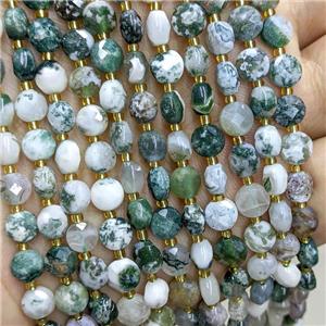 Natural Green Tree Agate Beads Faceted Coin, approx 6mm [GB22370]