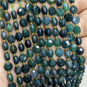 Natural Green Moss Agate Beads Faceted Coin, approx 6mm [GB22371]