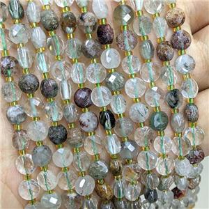 Natural Green Chlorite Quartz Beads Faceted Coin, approx 6mm [GB22372]