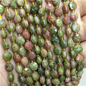 Natural Unakite Beads Green Faceted Coin, approx 6mm [GB22376]
