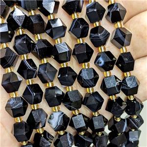 Natural Black Stripe Agate Beads Band Cut Bicone, approx 8-10mm [GB22408]