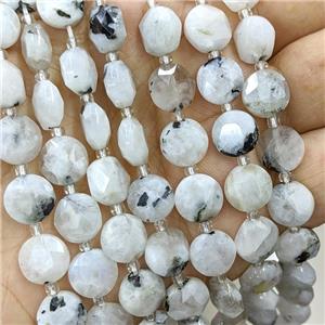 Natural White Moonstone Beads Faceted Coin, approx 10mm [GB22475]