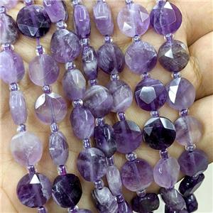 Natural Purple Amethyst Beads Faceted Coin, approx 10mm [GB22487]