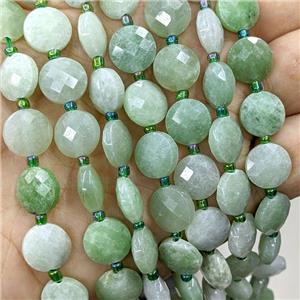 Natural Green Aventurine Beads Faceted Coin, approx 10mm [GB22488]