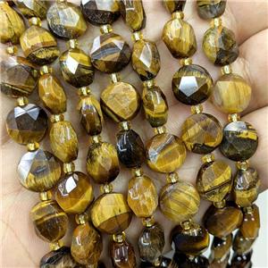 Natural Tiger Eye Stone Beads Faceted Coin, approx 10mm [GB22489]