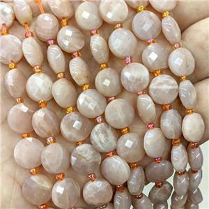 Natural Peach Sunstone Beads Faceted Coin, approx 10mm [GB22494]