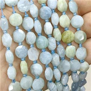 Natural Aquamarine Beads Blue Faceted Coin, approx 10mm [GB22498]