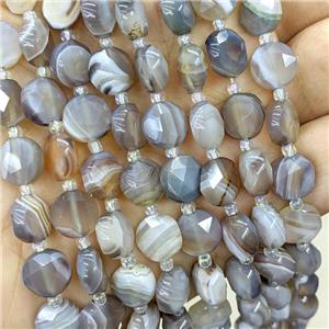 Natural Botswana Agate Beads Faceted Coin, approx 10mm [GB22499]