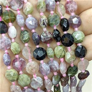 Natural Tourmaline Beads Multicolor Faceted Coin, approx 10mm [GB22511]