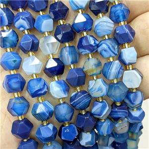 Blue Stripe Agate Beads Dye Band Cut Bicone, approx 8-10mm [GB22530]