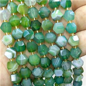 Green Stripe Agate Beads Dye Band Cut Bicone, approx 8-10mm [GB22531]