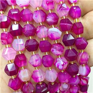 Hotpink Stripe Agate Beads Dye Band Cut Bicone, approx 8-10mm [GB22533]