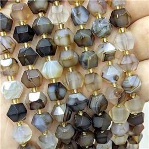 Coffee Stripe Agate Beads Dye Band Cut Bicone, approx 8-10mm [GB22535]