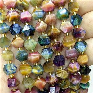 Tiger Eye Stone Beads Multicolor Cut Bicone, approx 8-10mm [GB22537]