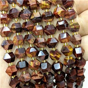 Tiger Eye Stone Beads Red Cut Bicone, approx 8-10mm [GB22539]