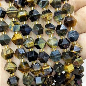 Tiger Eye Stone Beads InkYellow Cut Bicone, approx 8-10mm [GB22540]