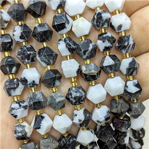 Natural Zebra Jasper Beads Cut Bicone Black White, approx 8-10mm [GB22555]