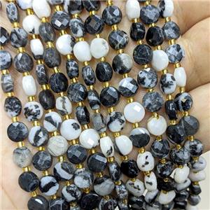 Zebra Jasper Beads Faceted Coin Black White, approx 6mm [GB22561]