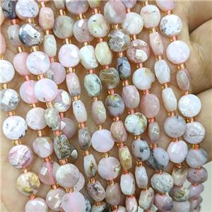 Natural Pink Opal Beads Faceted Coin, approx 6mm [GB22570]