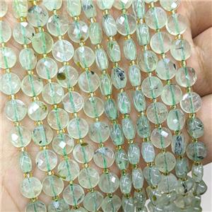 Natural Green Prehnite Beads Faceted Coin, approx 6mm [GB22571]