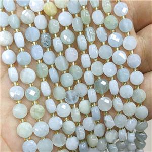 Natural Aquamarine Beads Faceted Coin Flat Round Blue, approx 6mm [GB22573]