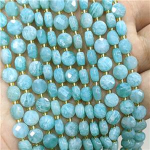 Natural Green Amazonite Beads Faceted Coin, approx 6mm [GB22579]