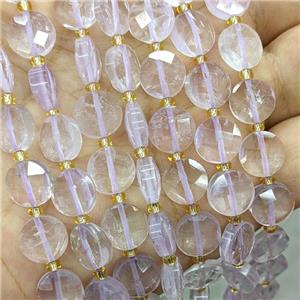 Natural Amethyst Beads Lt.purple Faceted Coin, approx 10mm [GB22624]